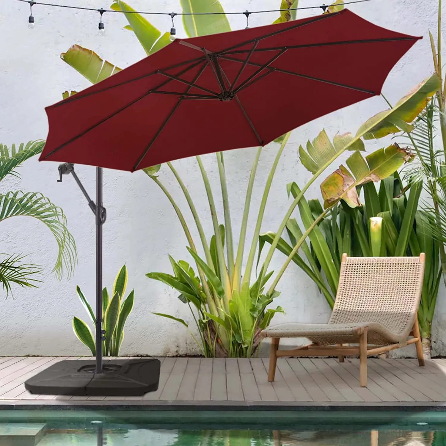 10 FT Patio Offset Umbrella Outdoor Cantilever Umbrella, 24 Month Fade Resistance & Water-repellent UV Protection