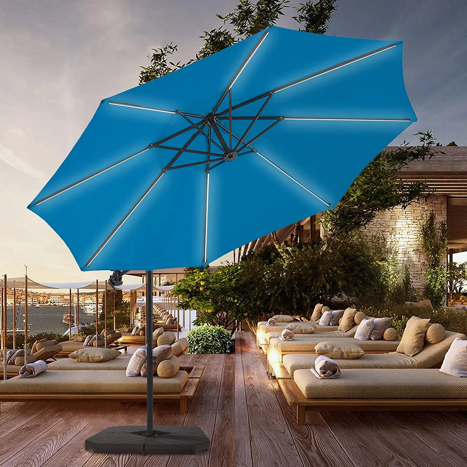 10 FT Patio Offset Umbrella Outdoor Cantilever Umbrella, 24 Month Fade Resistance & Water-repellent UV Protection
