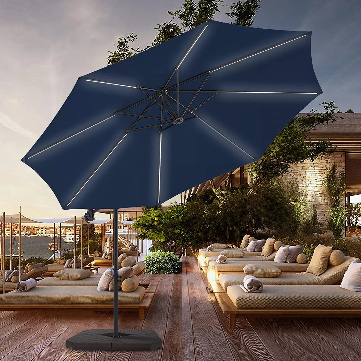 10 FT Patio Offset Umbrella Outdoor Cantilever Umbrella, 24 Month Fade Resistance & Water-repellent UV Protection