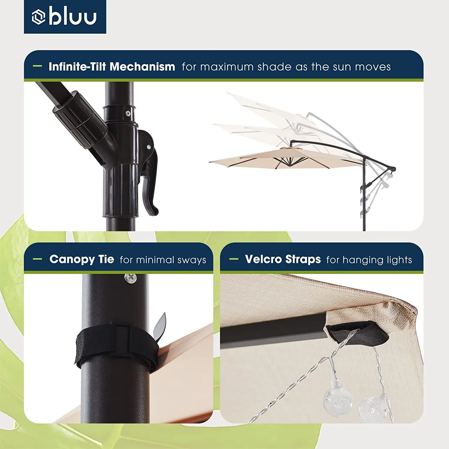 10 FT Patio Offset Umbrella Outdoor Cantilever Umbrella, 24 Month Fade Resistance & Water-repellent UV Protection