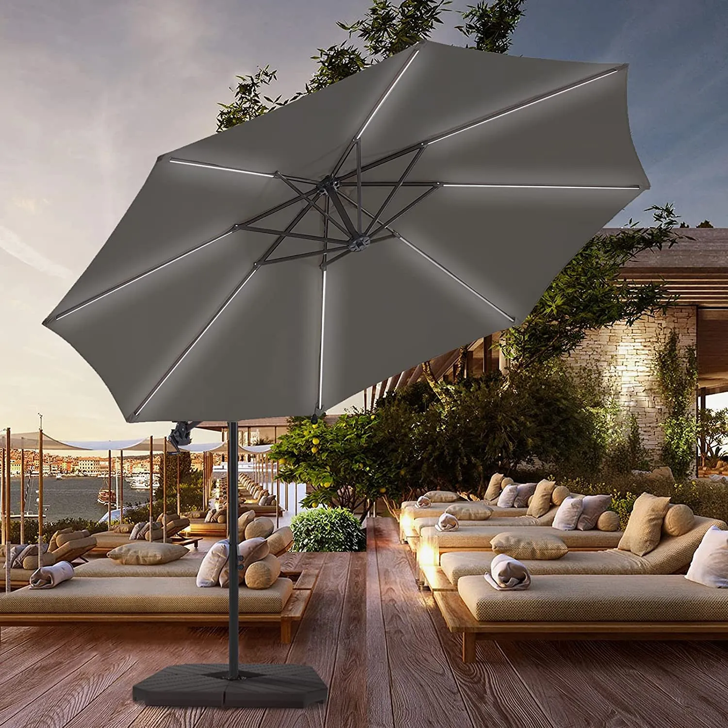 10 FT Patio Offset Umbrella Outdoor Cantilever Umbrella, 24 Month Fade Resistance & Water-repellent UV Protection