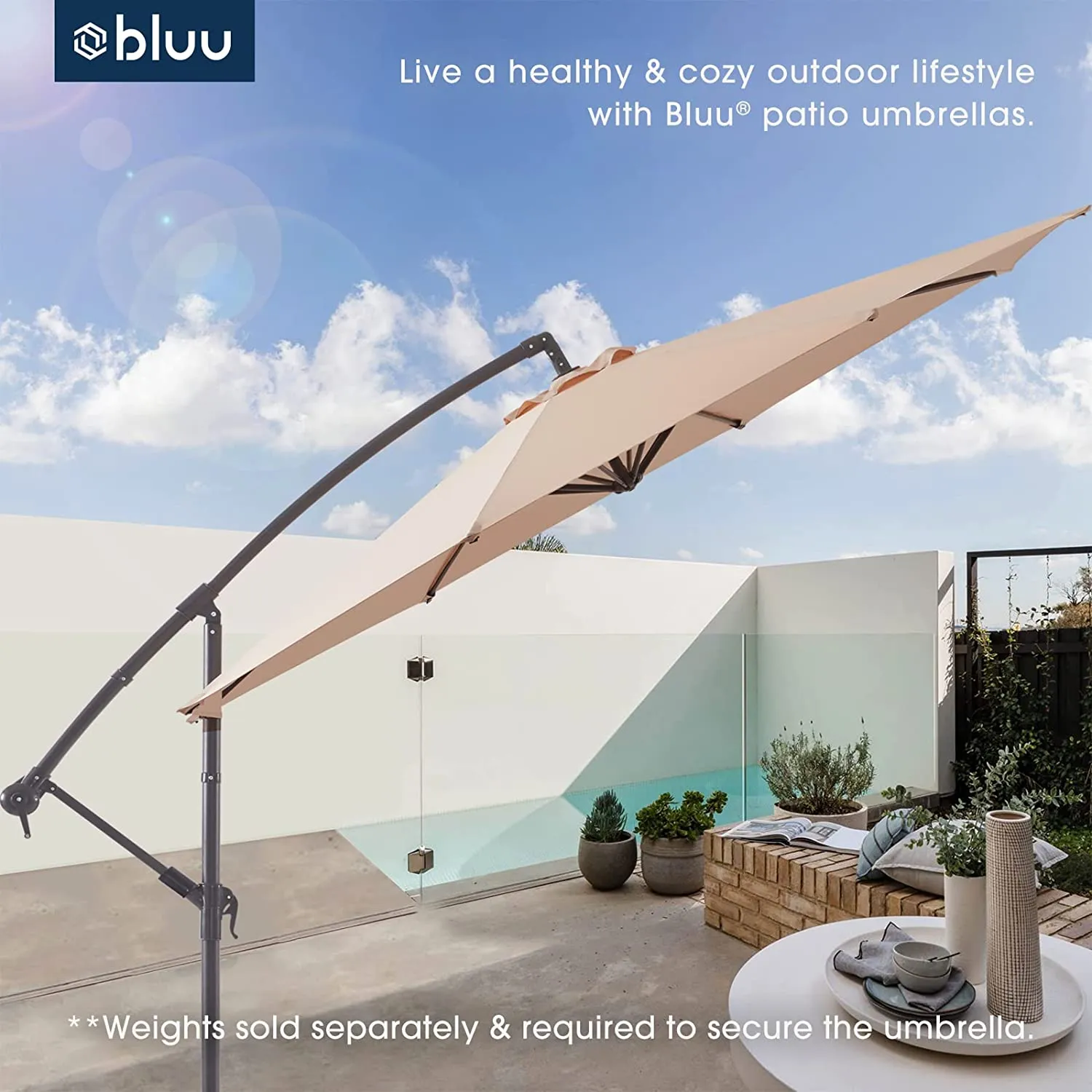 10 FT Patio Offset Umbrella Outdoor Cantilever Umbrella, 24 Month Fade Resistance & Water-repellent UV Protection
