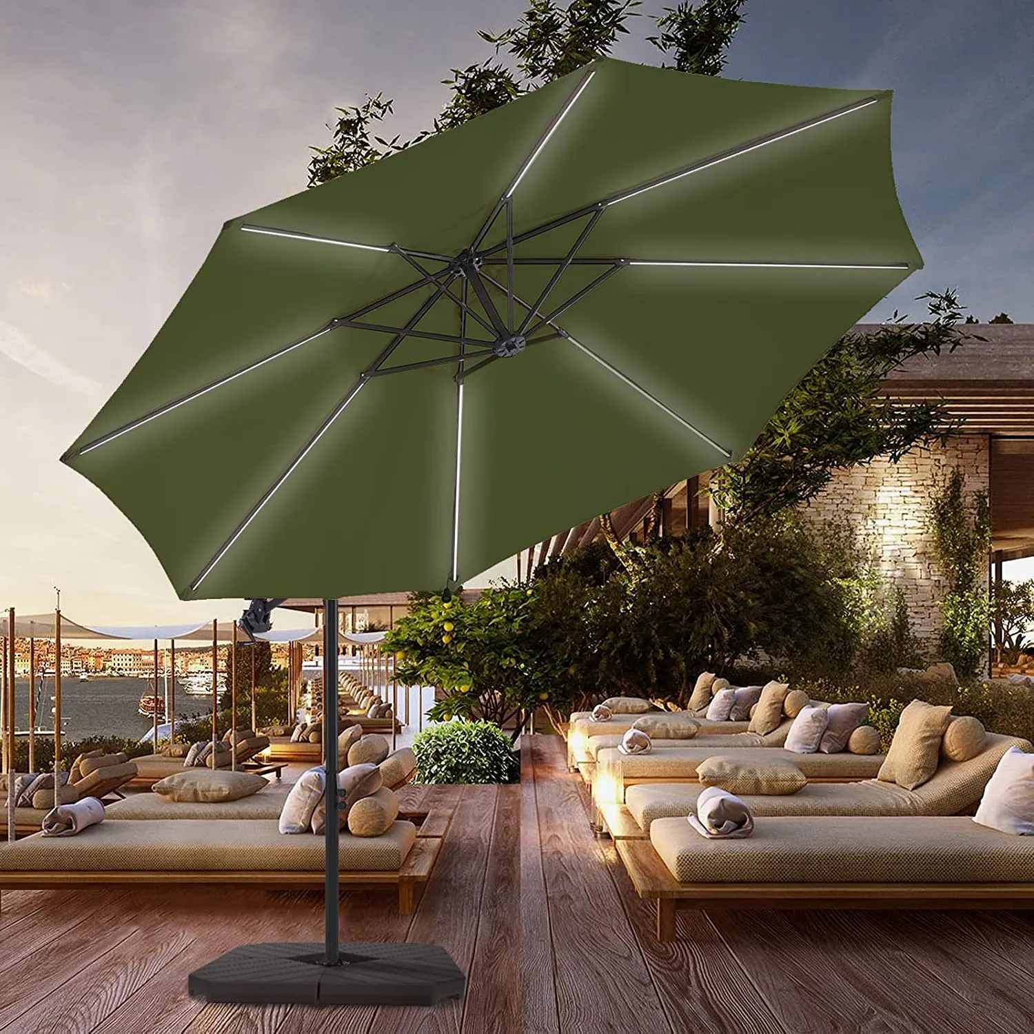 10 FT Patio Offset Umbrella Outdoor Cantilever Umbrella, 24 Month Fade Resistance & Water-repellent UV Protection