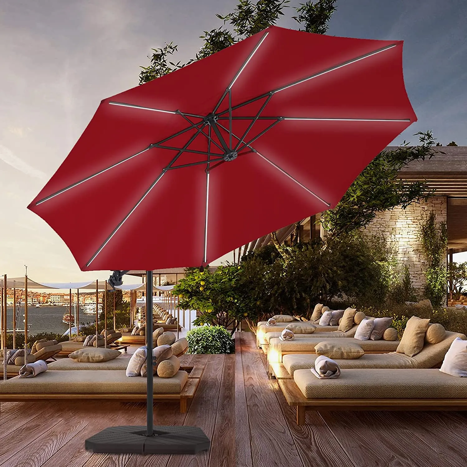10 FT Patio Offset Umbrella Outdoor Cantilever Umbrella, 24 Month Fade Resistance & Water-repellent UV Protection