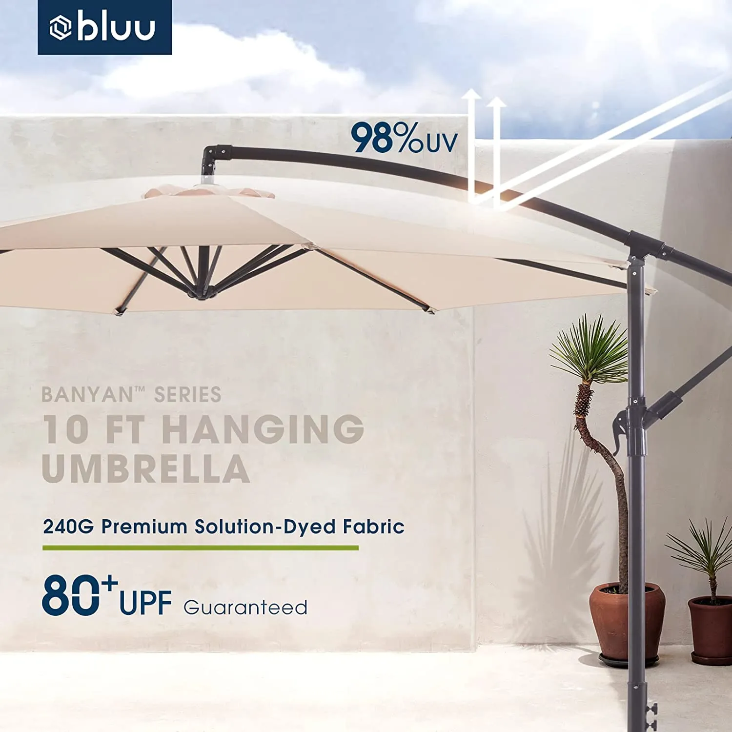 10 FT Patio Offset Umbrella Outdoor Cantilever Umbrella, 24 Month Fade Resistance & Water-repellent UV Protection