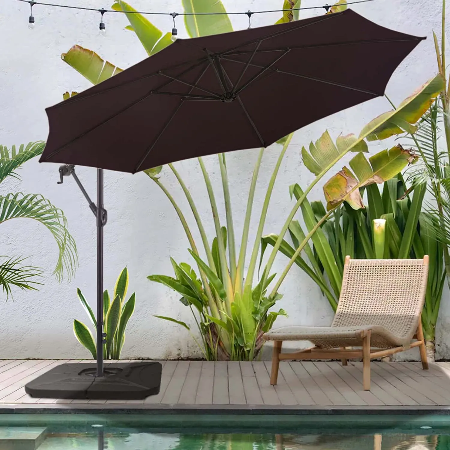 10 FT Patio Offset Umbrella Outdoor Cantilever Umbrella, 24 Month Fade Resistance & Water-repellent UV Protection