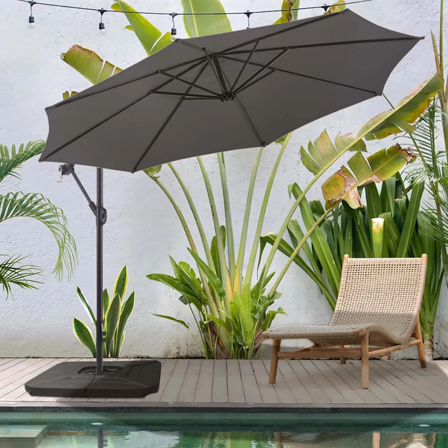 10 FT Patio Offset Umbrella Outdoor Cantilever Umbrella, 24 Month Fade Resistance & Water-repellent UV Protection