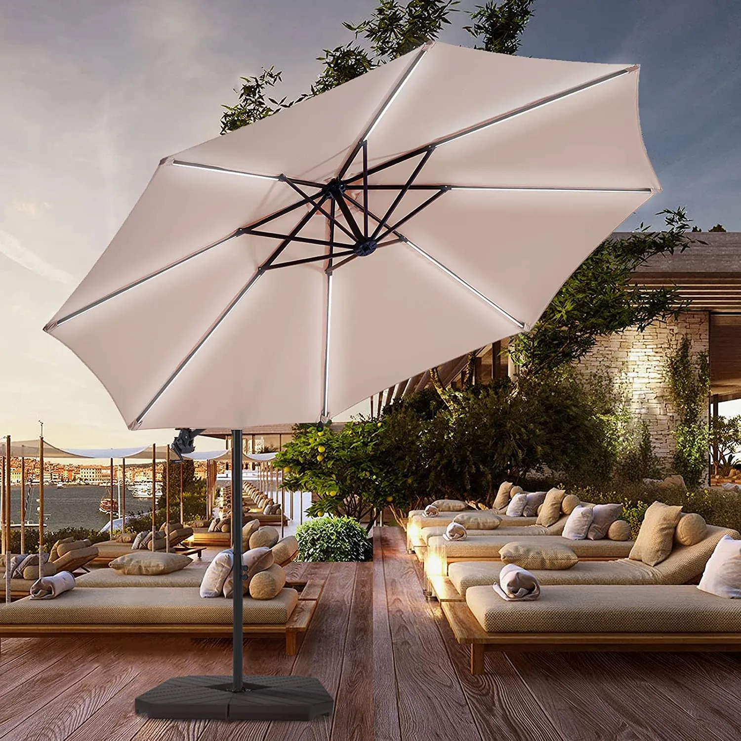 10 FT Patio Offset Umbrella Outdoor Cantilever Umbrella, 24 Month Fade Resistance & Water-repellent UV Protection