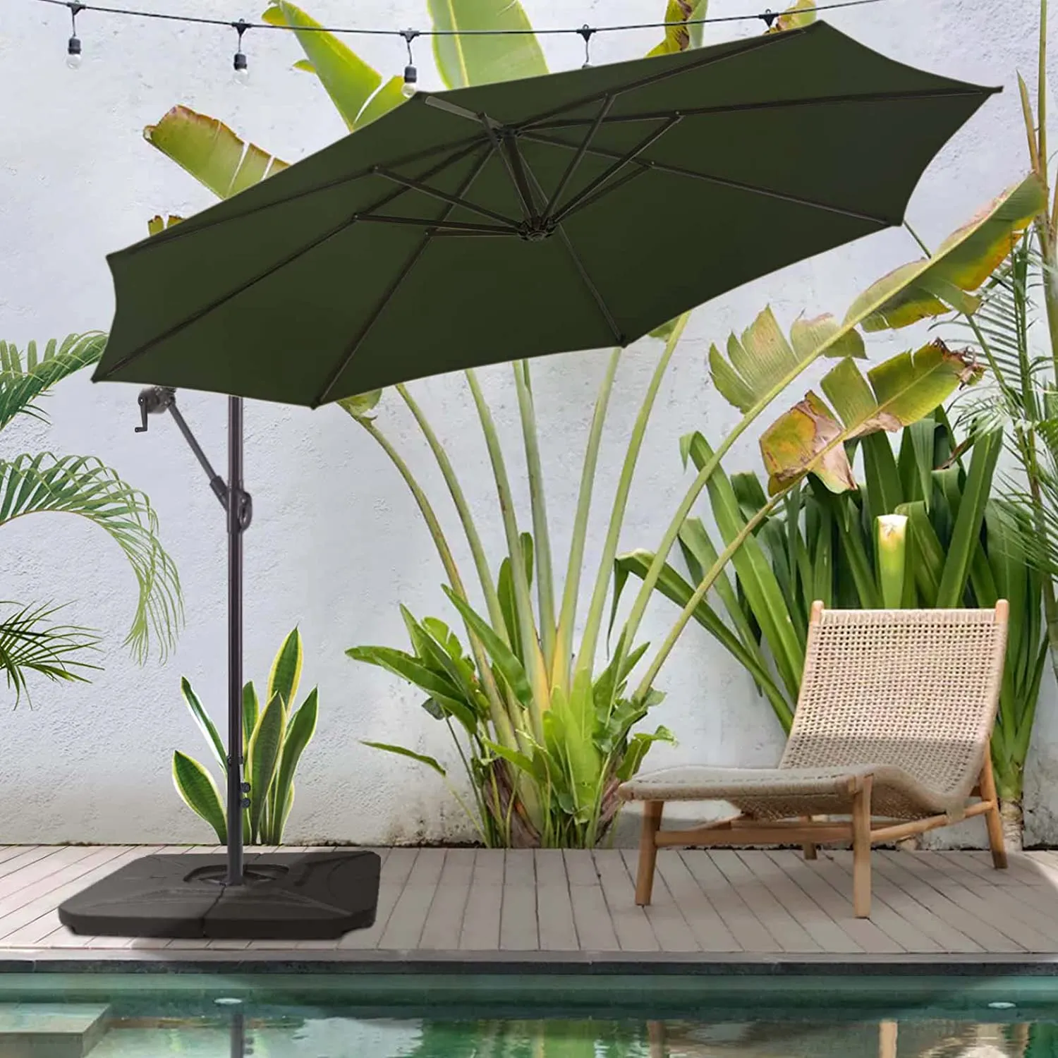 10 FT Patio Offset Umbrella Outdoor Cantilever Umbrella, 24 Month Fade Resistance & Water-repellent UV Protection