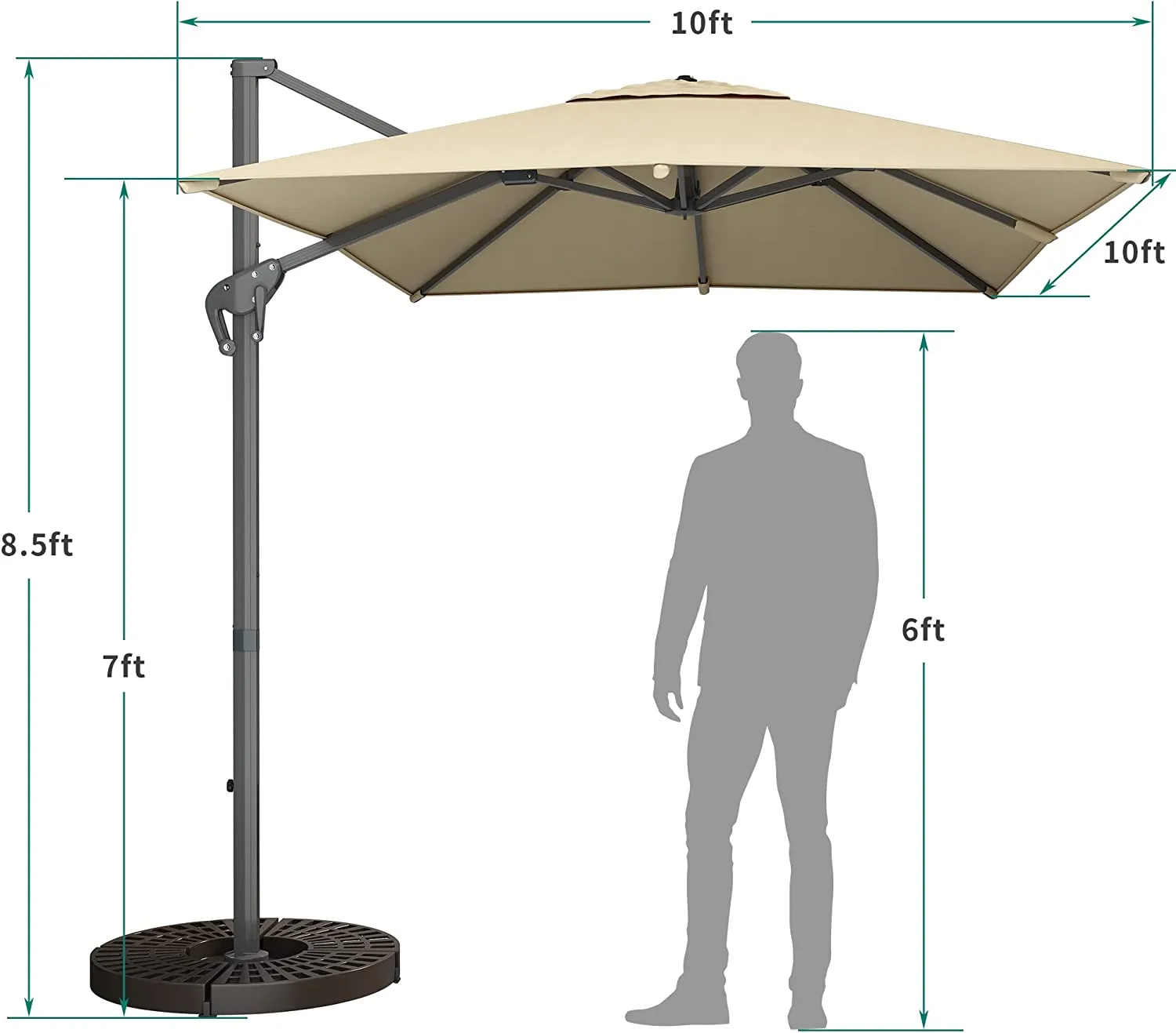 10x10 Ft Square Offset Aluminum Umbrella Cantilever Patio Umbrella