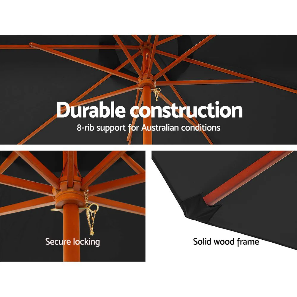 3m Outdoor Umbrella | w/Base | Pole Umbrellas | Garden Sun Stand | Deck | Black