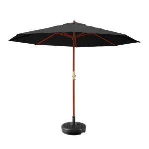 3m Outdoor Umbrella | w/Base | Pole Umbrellas | Garden Sun Stand | Deck | Black