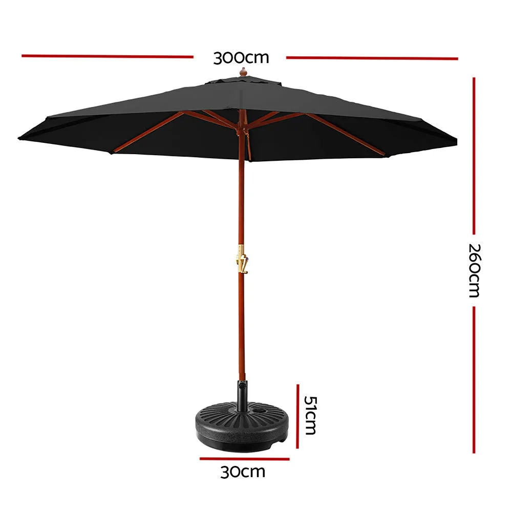 3m Outdoor Umbrella | w/Base | Pole Umbrellas | Garden Sun Stand | Deck | Black