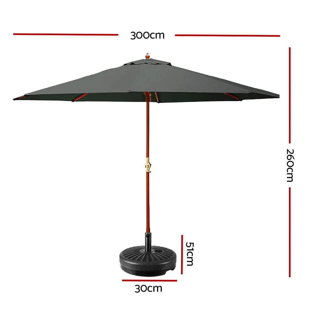 3m Outdoor Umbrella | w/Base | Pole Umbrellas | Garden Sun Stand | Deck | Charcoal