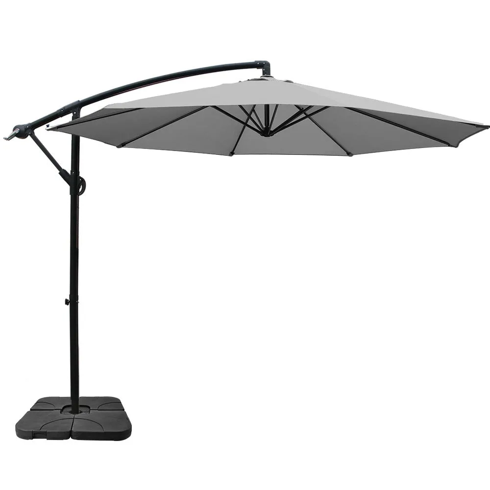 3M Umbrella | w/50x50cm Base | Outdoor Umbrellas | Cantilever Sun Stand | UV Garden | Grey