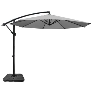 3M Umbrella | w/50x50cm Base | Outdoor Umbrellas | Cantilever Sun Stand | UV Garden | Grey