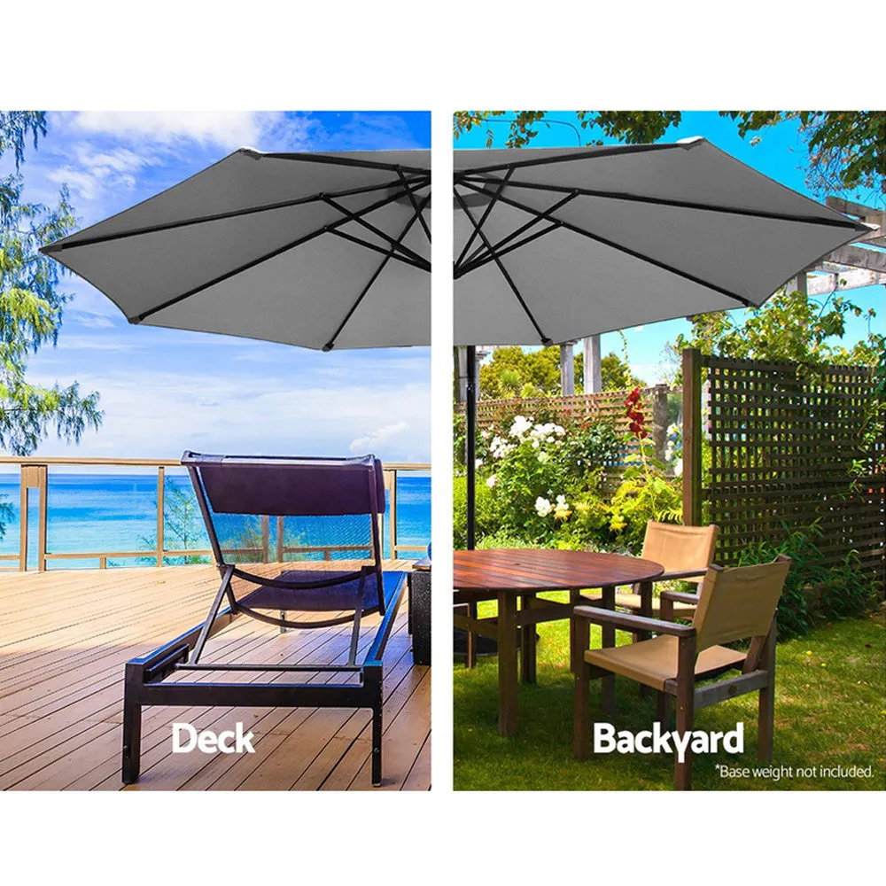 3M Umbrella | w/50x50cm Base | Outdoor Umbrellas | Cantilever Sun Stand | UV Garden | Grey