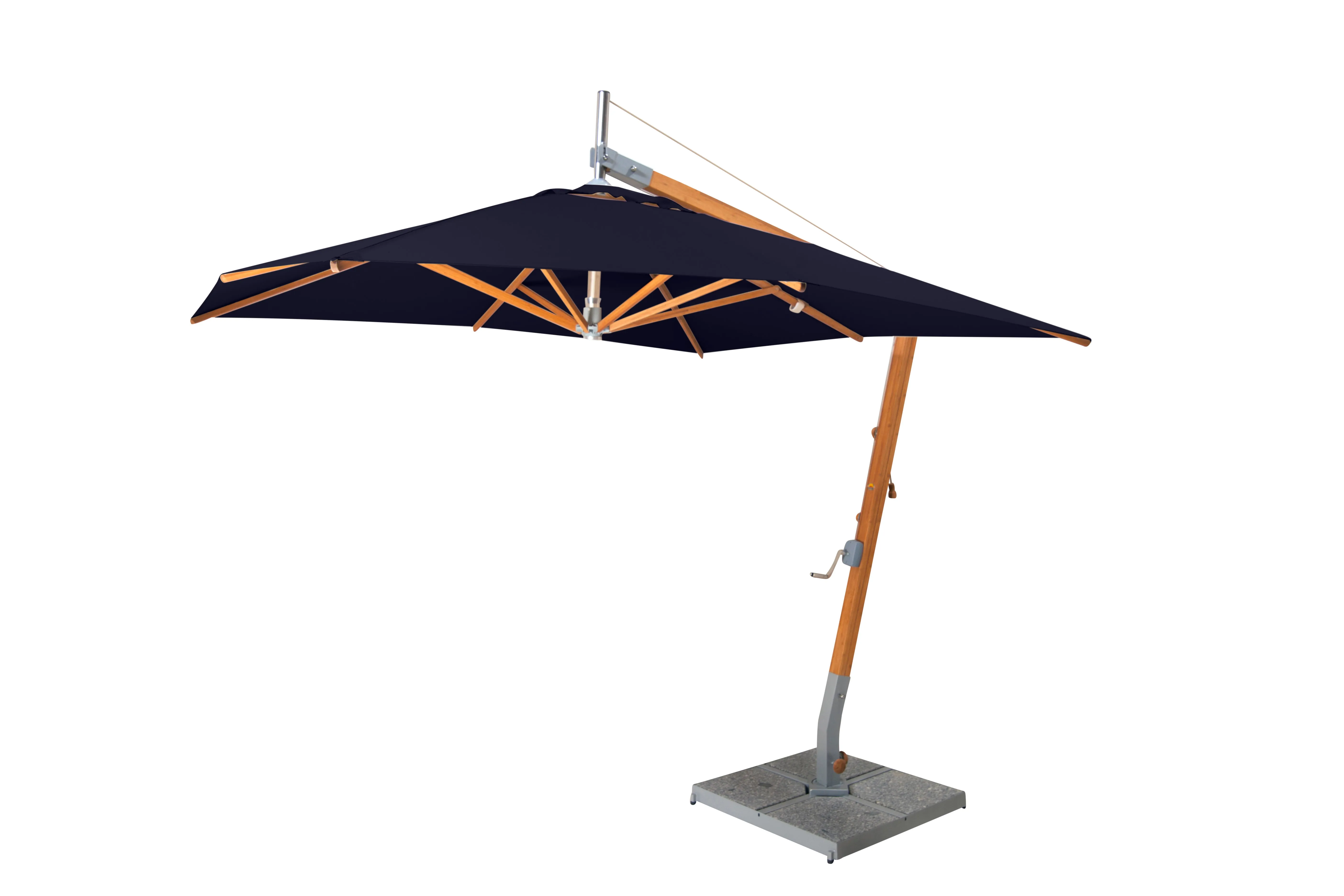 Bambrella 8.5' Square Sirocco Side Wind Bamboo Manual Lift Cantilever Umbrella