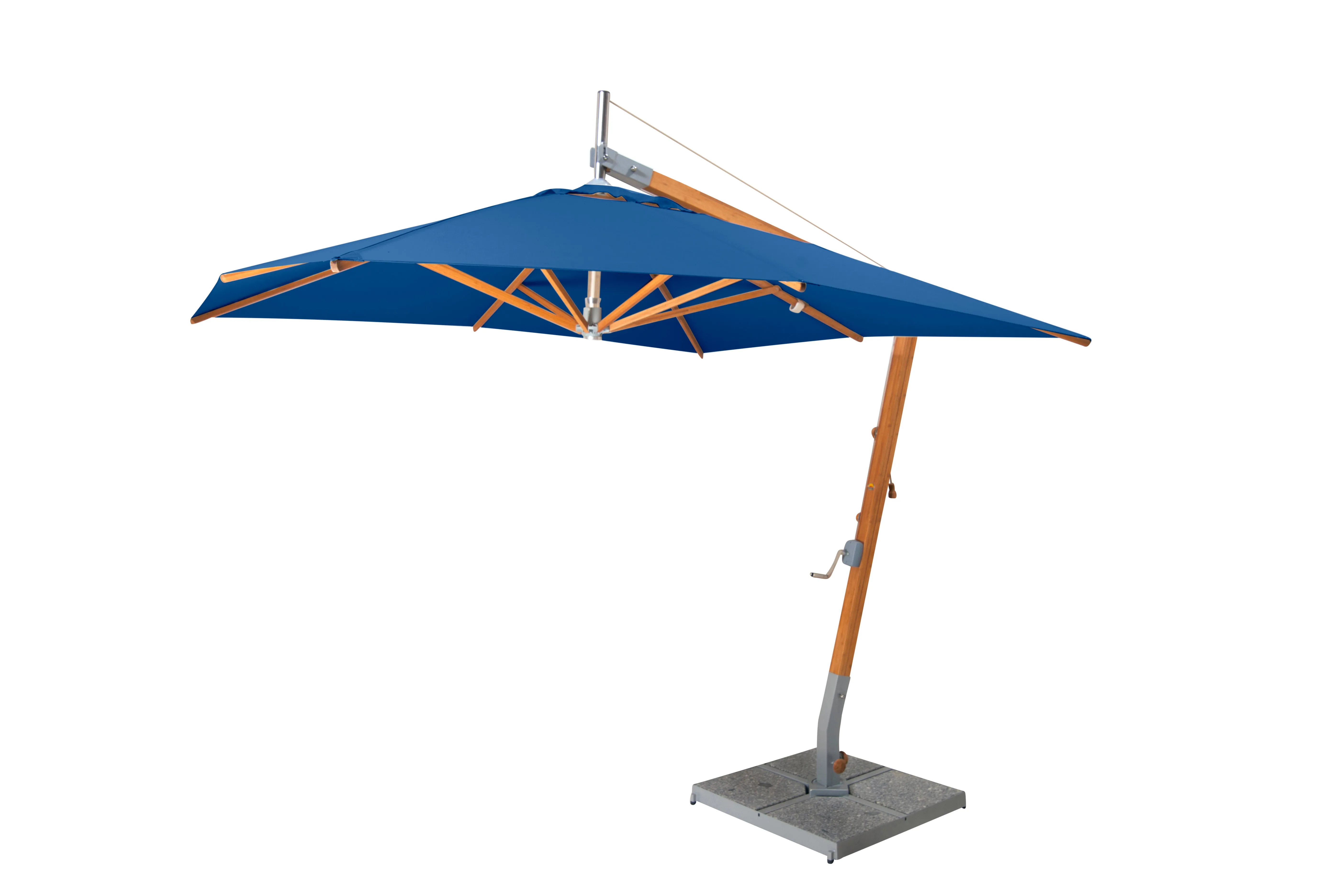 Bambrella 8.5' Square Sirocco Side Wind Bamboo Manual Lift Cantilever Umbrella