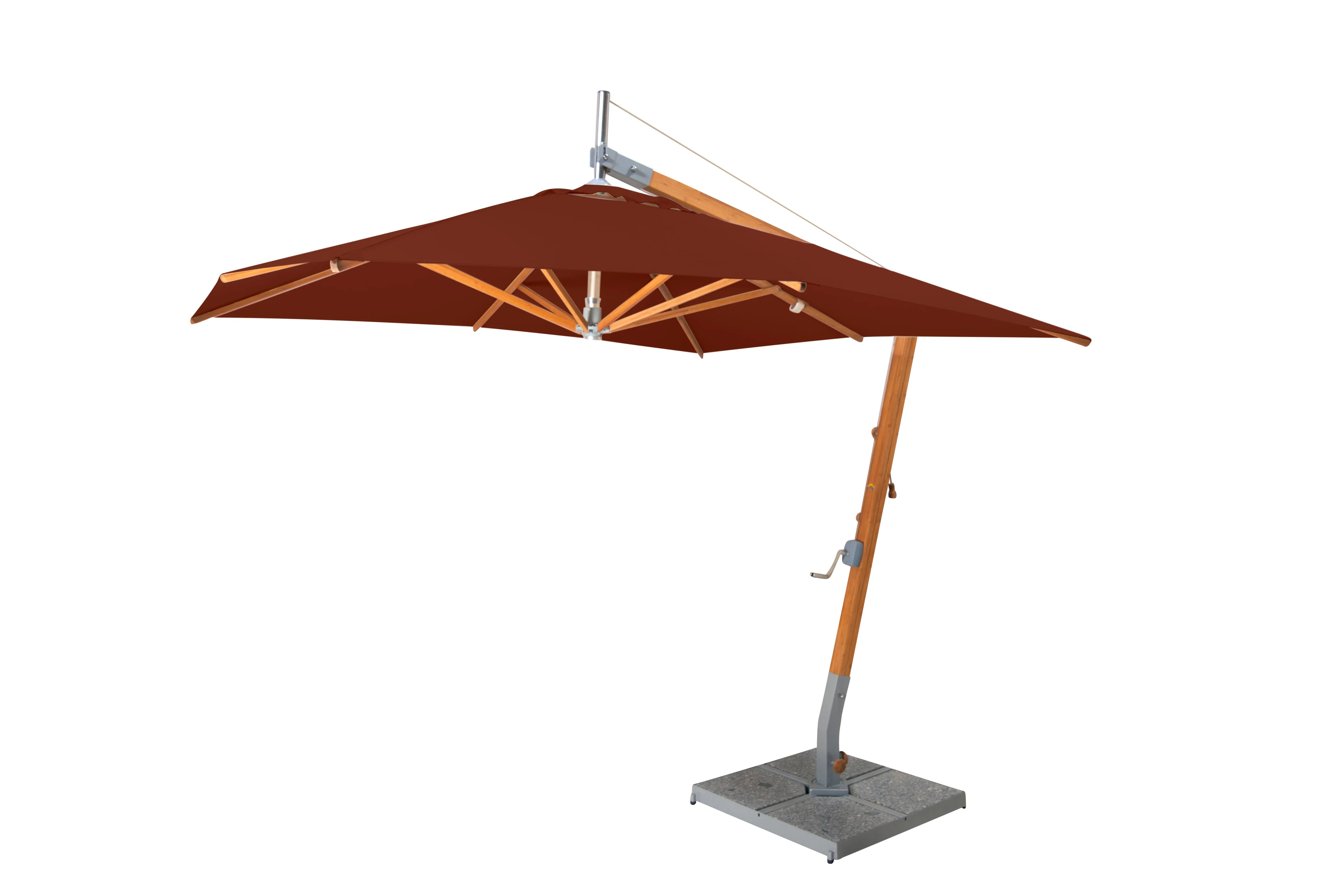 Bambrella 8.5' Square Sirocco Side Wind Bamboo Manual Lift Cantilever Umbrella