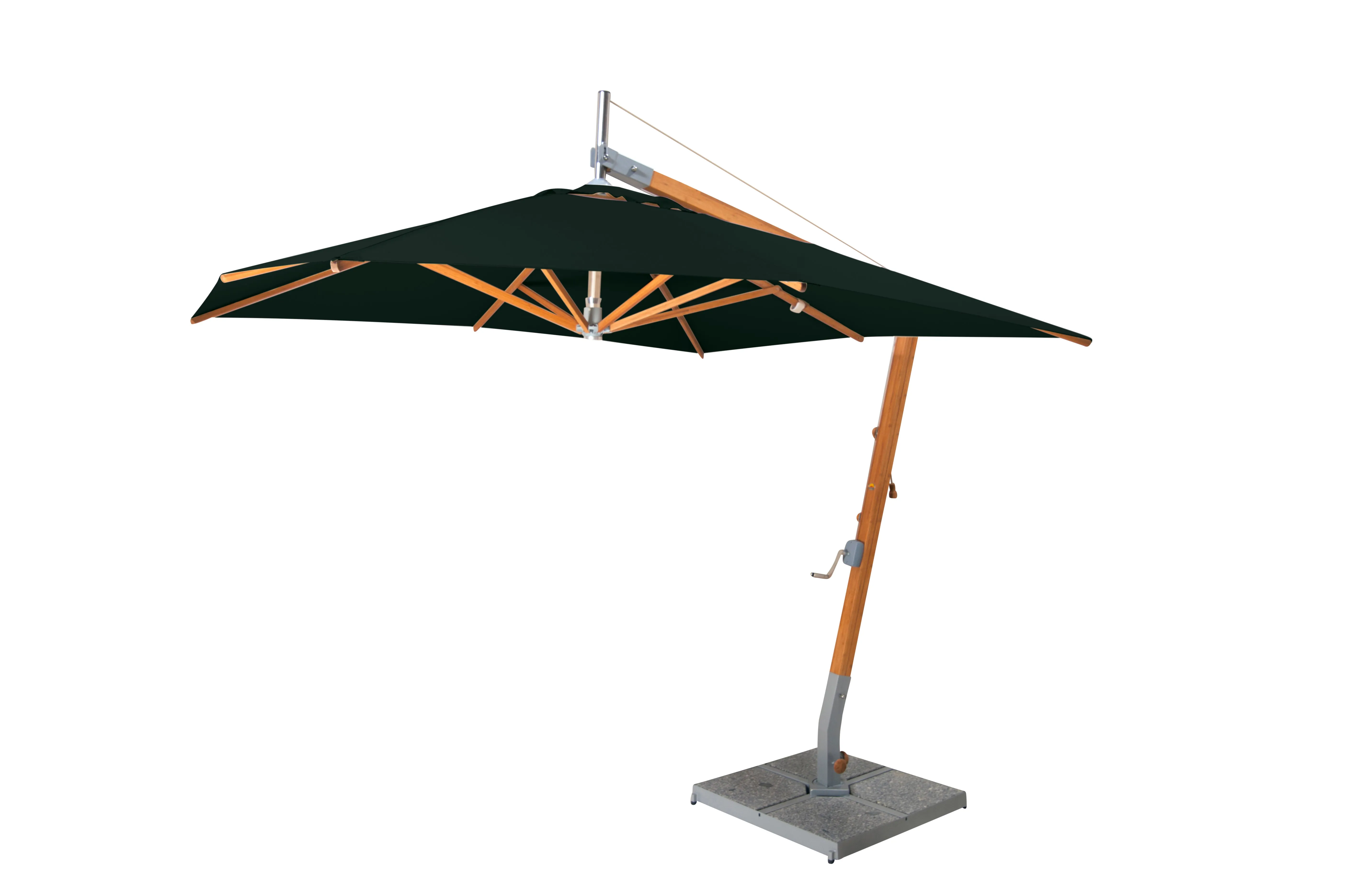 Bambrella 8.5' Square Sirocco Side Wind Bamboo Manual Lift Cantilever Umbrella