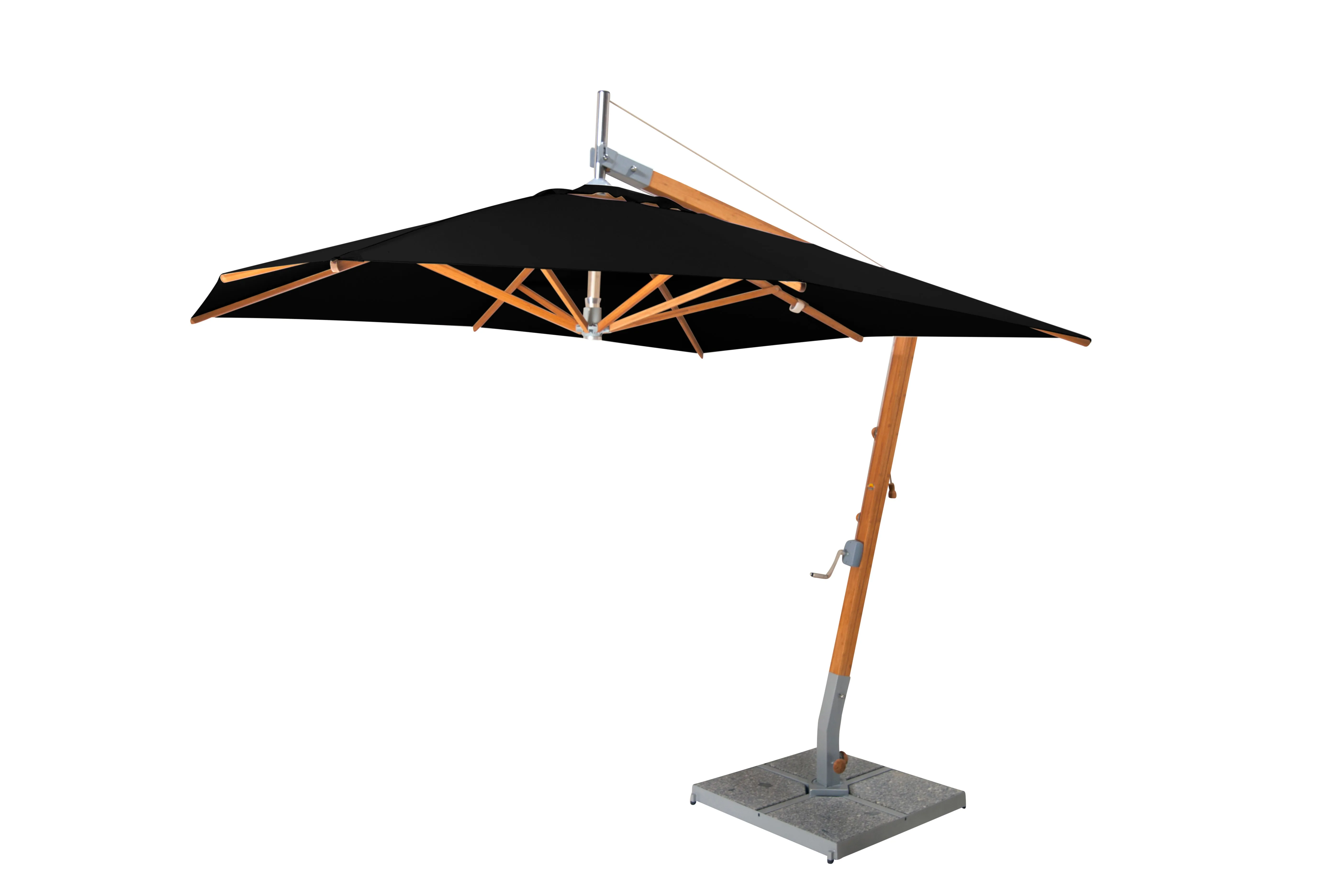 Bambrella 8.5' Square Sirocco Side Wind Bamboo Manual Lift Cantilever Umbrella