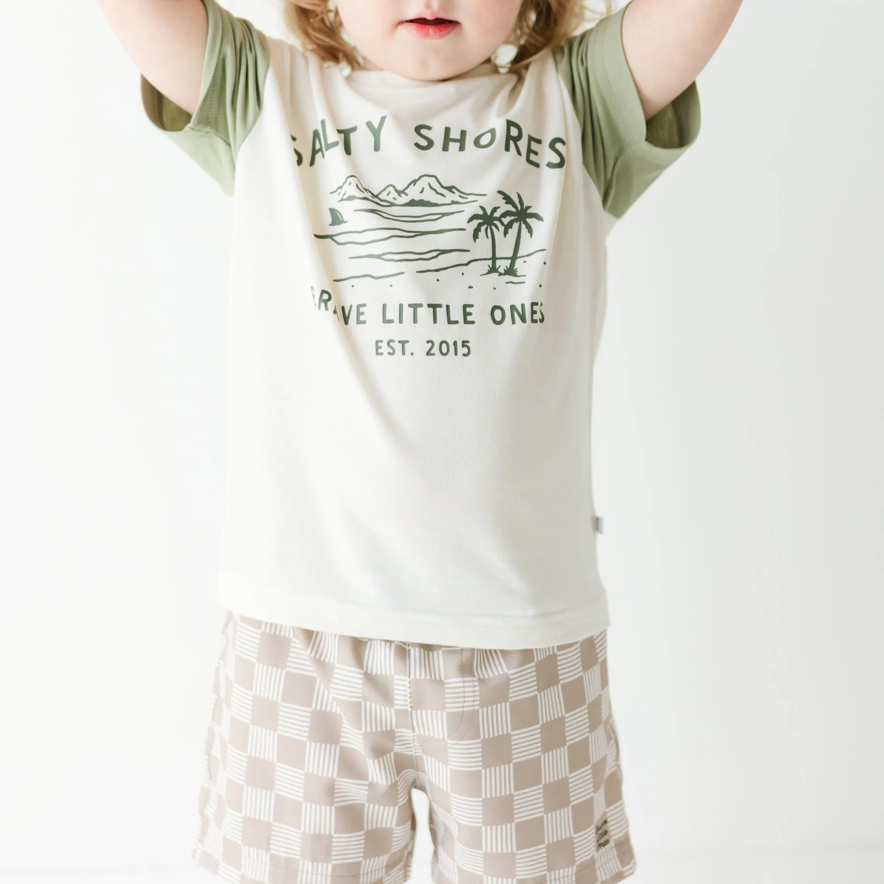 Dark Taupe Checkered Lines Swim Trunks