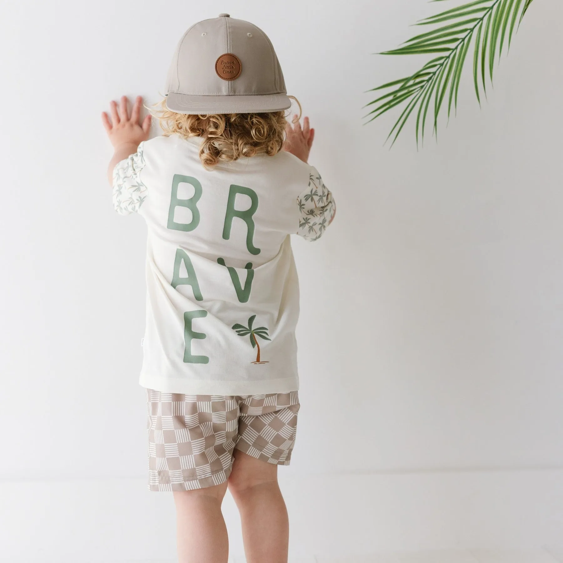 Dark Taupe Checkered Lines Swim Trunks