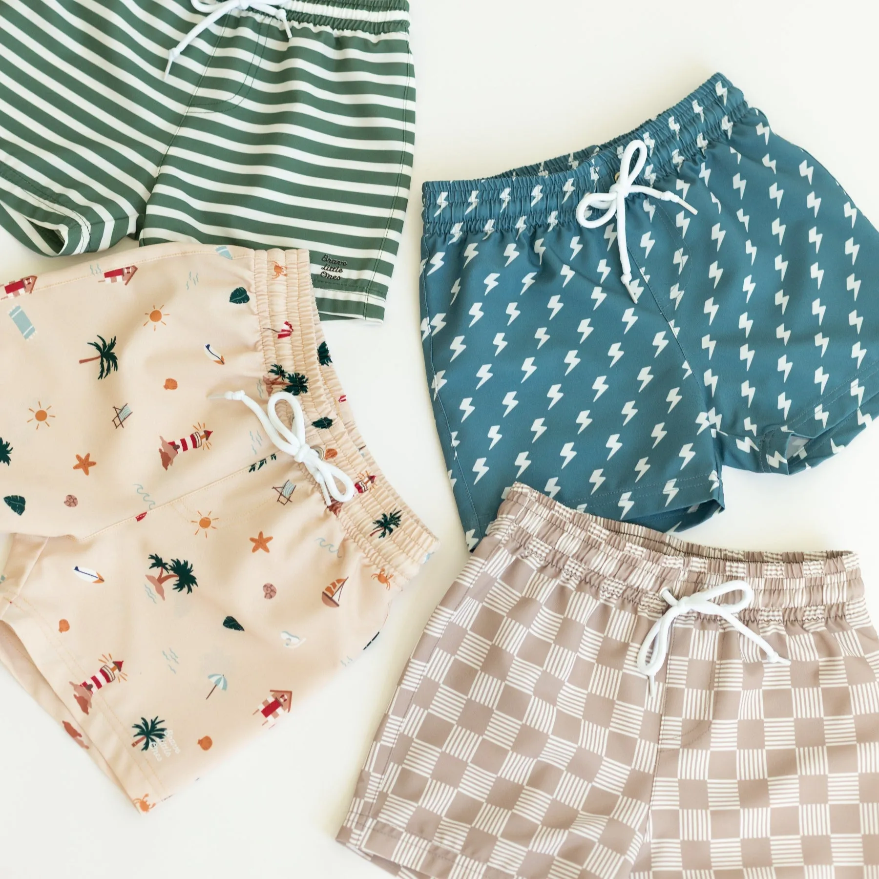 Dark Taupe Checkered Lines Swim Trunks