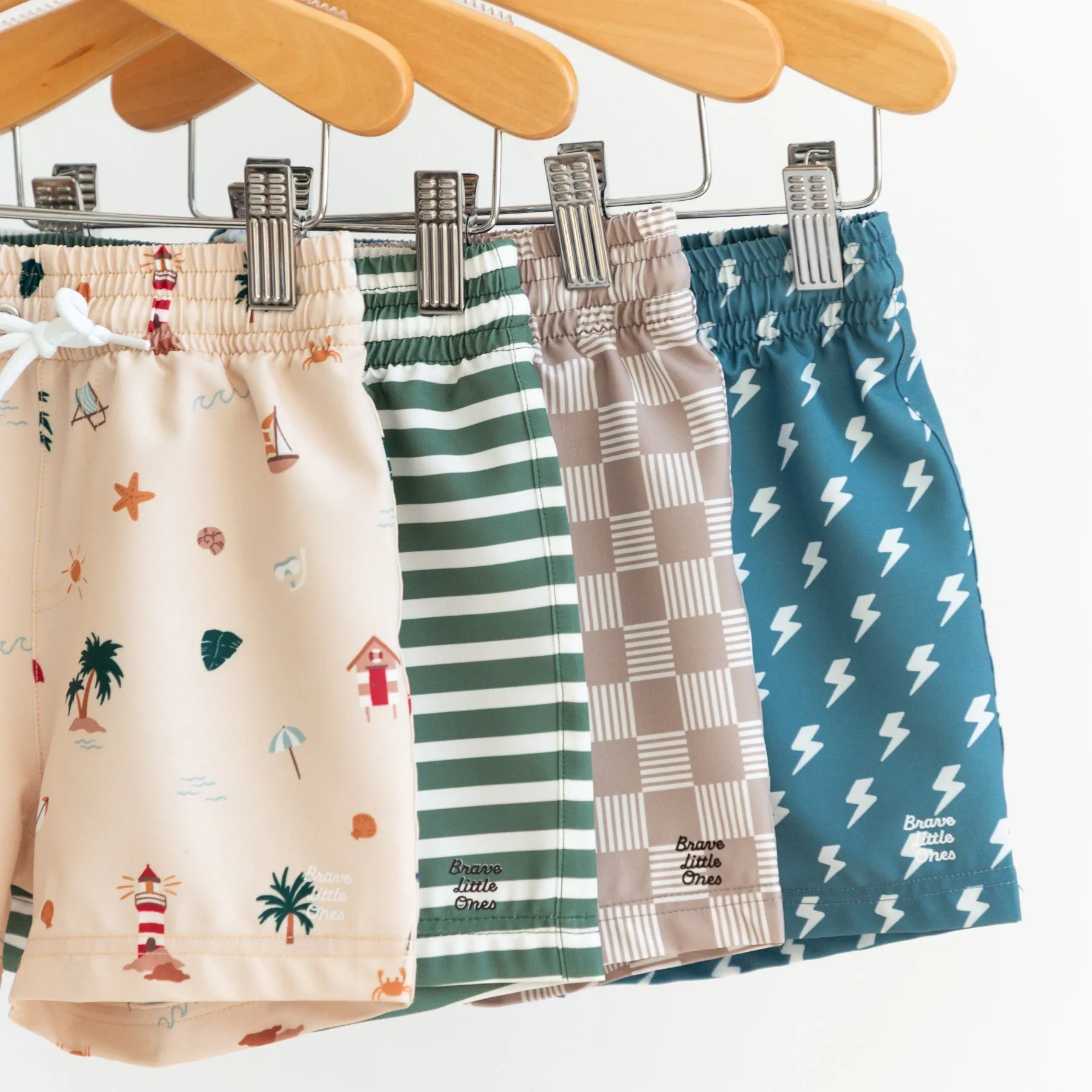 Dark Taupe Checkered Lines Swim Trunks