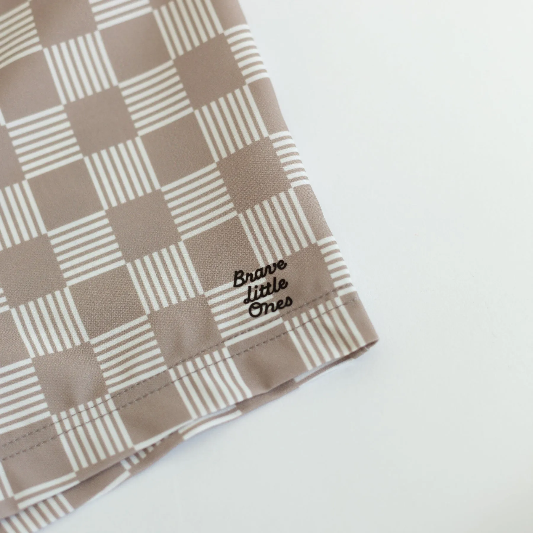 Dark Taupe Checkered Lines Swim Trunks