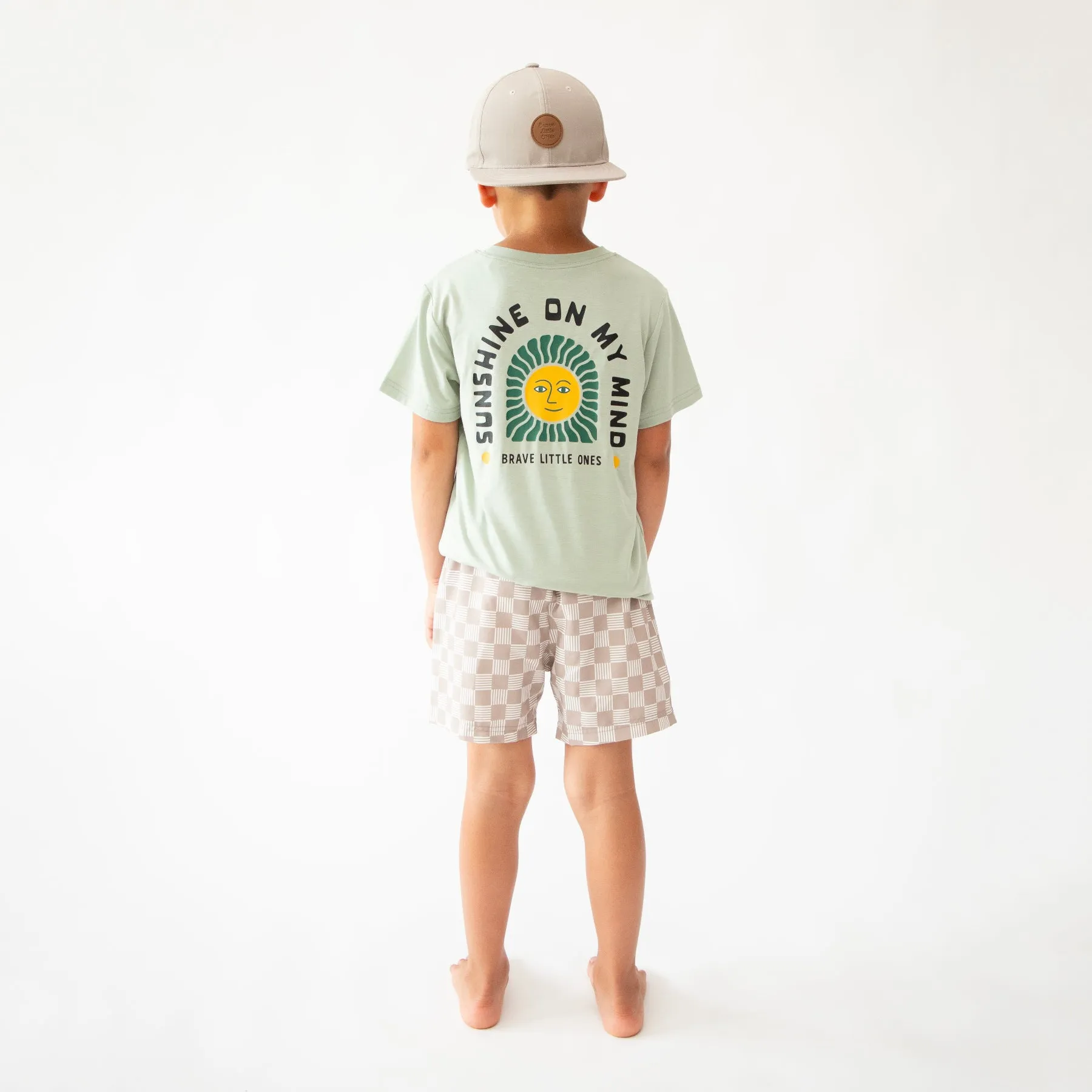 Dark Taupe Checkered Lines Swim Trunks