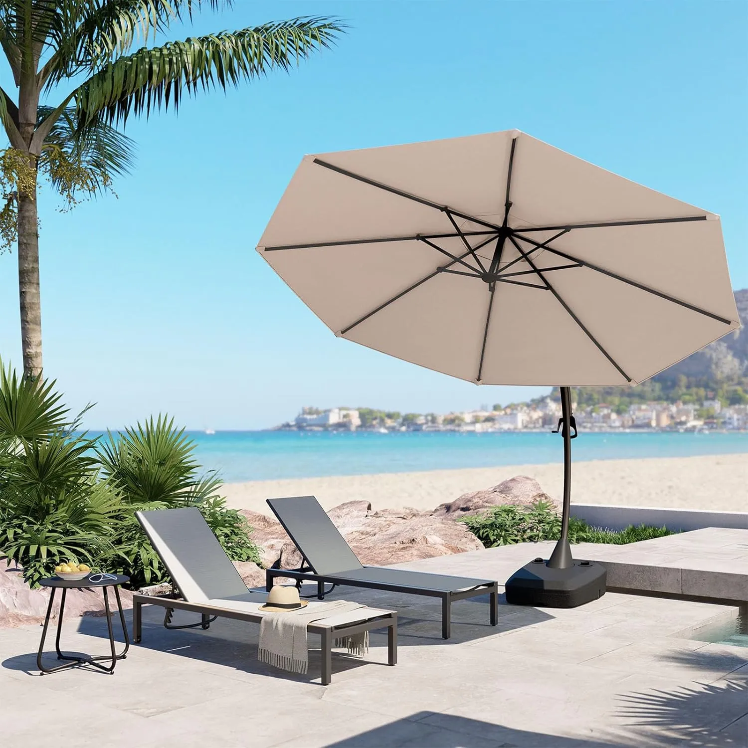 Deluxe Curvy Aluminum Offset Umbrella, Patio Cantilever Umbrella