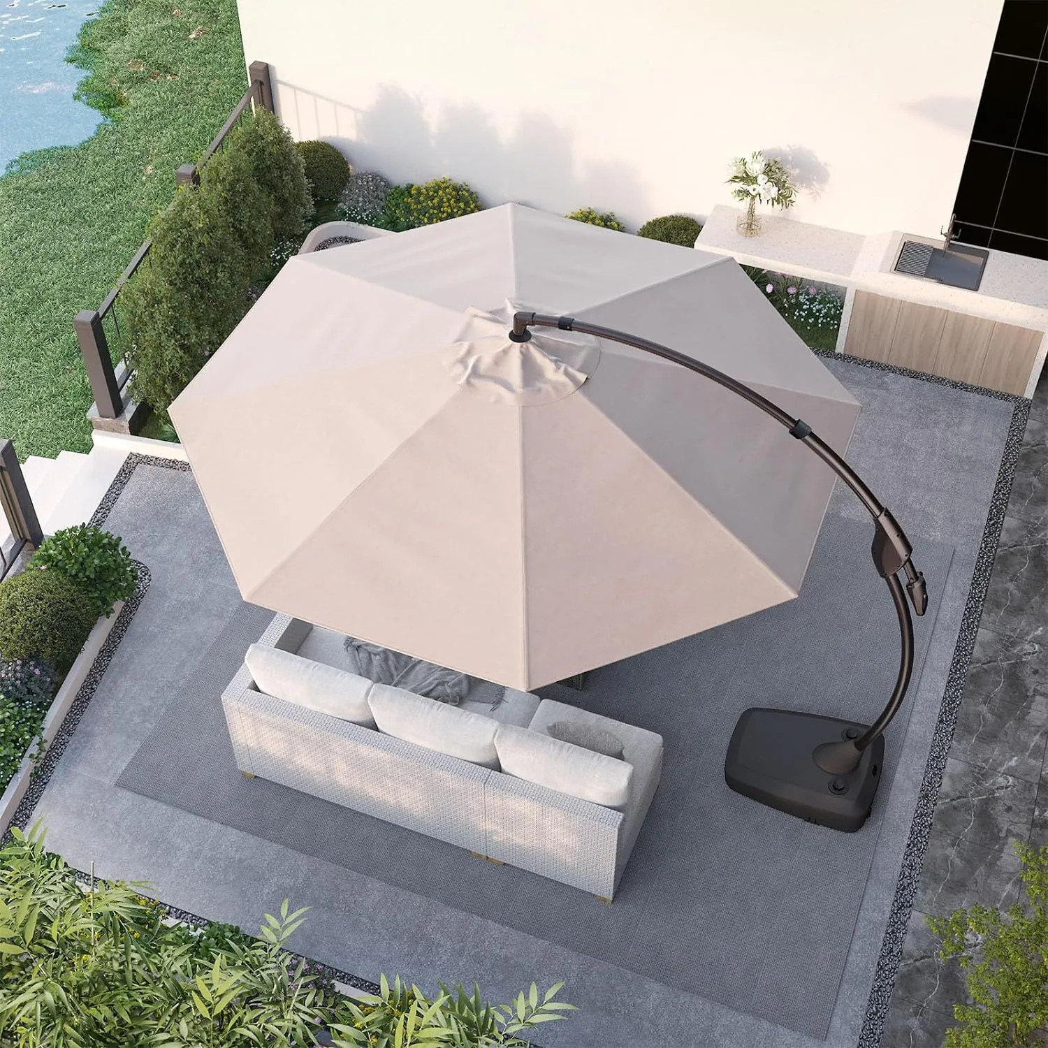 Deluxe Curvy Aluminum Offset Umbrella, Patio Cantilever Umbrella