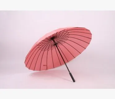 High Quality 24 Rib Firm Solid Windproof Long Straight Handle Anti-UV Sun/Rain Stick Large Outdoor Umbrella Manual Big Parasol