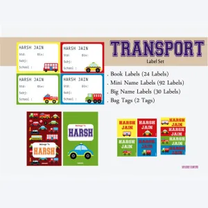 Label Set<br/>Transport Theme<br><span style="font-size: 11px; font-family:Helvetica,Arial,sans-serif;">Assorted pack containing 146 labels and 2 bag tags </span>