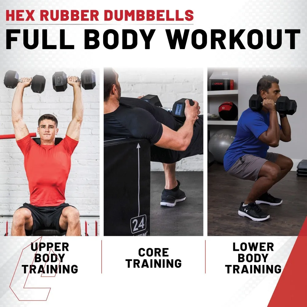 Lifeline Hex Rubber Dumbbells
