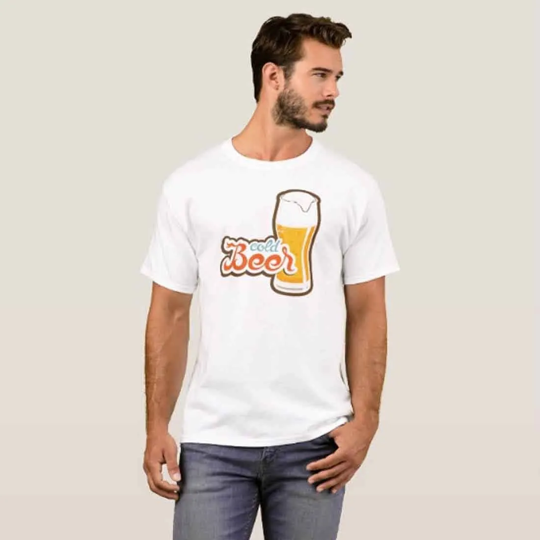 Nutcase Designer Round Neck Men's T-Shirt Wrinkle-Free Poly Cotton Tees - Cold Beer