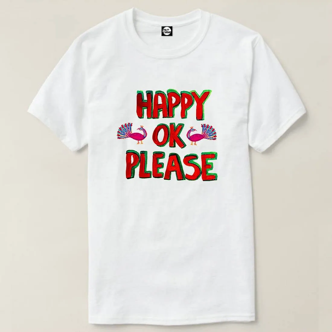 Nutcase Designer Round Neck Men's T-Shirt Wrinkle-Free Poly Cotton Tees - Happy Ok Please