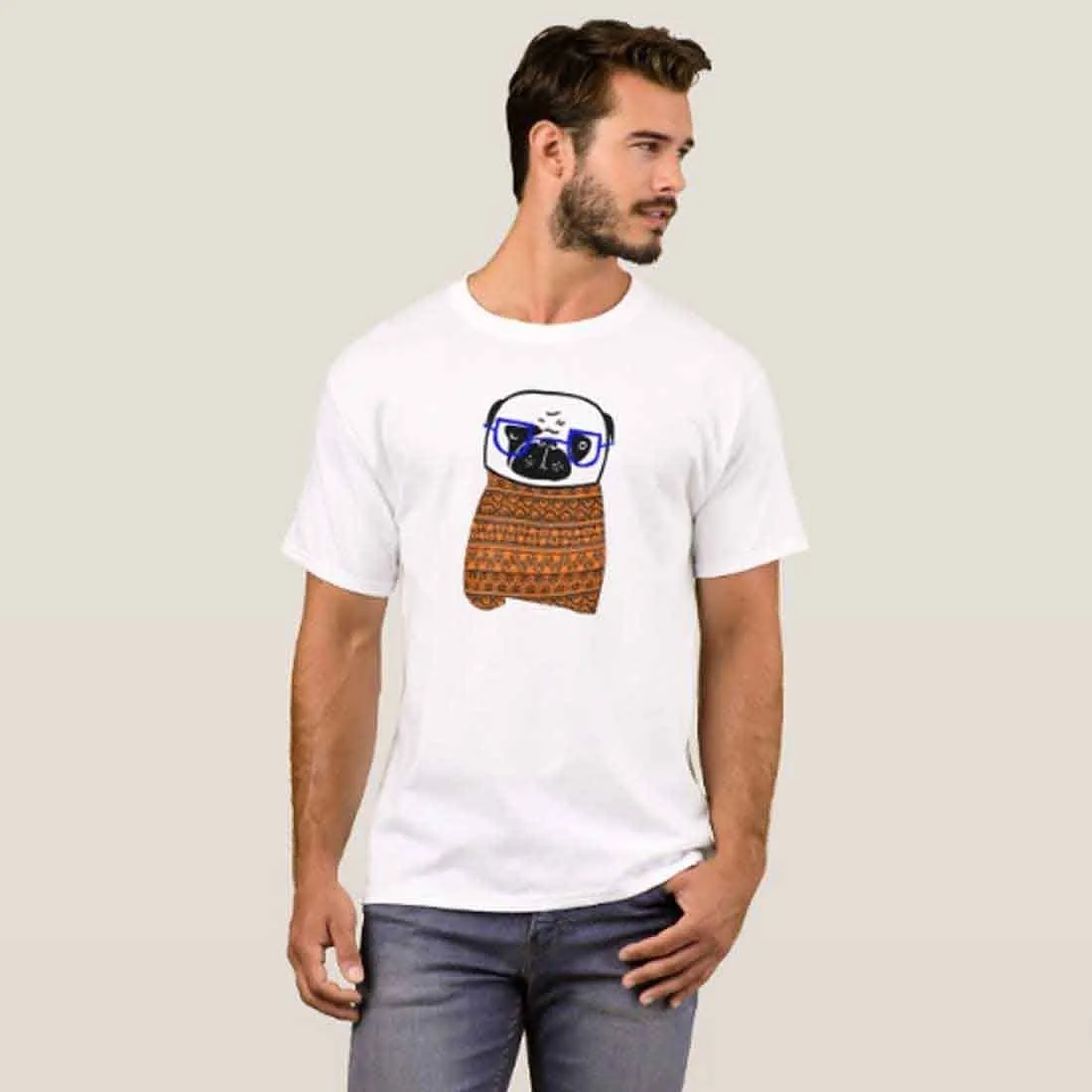 Nutcase Designer Round Neck Men's T-Shirt Wrinkle-Free Poly Cotton Tees - Smug Pug