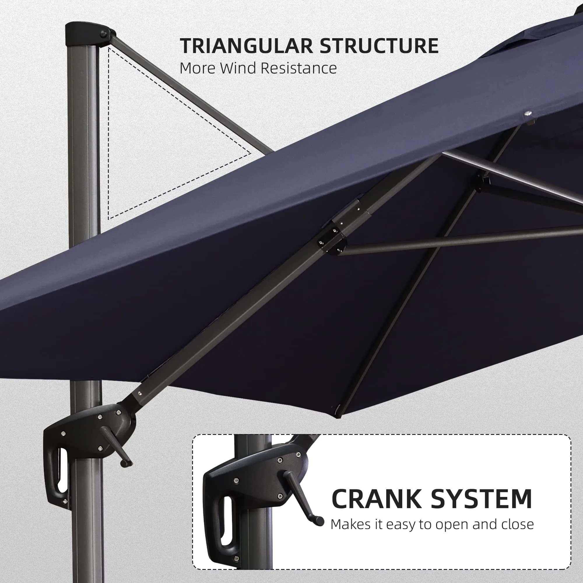 PURPLE LEAF 10' X 13' Patio Umbrella Outdoor Cantilever Rectangle Umbrella Aluminum Offset Umbrella with 360-degree Rotation for Garden Deck Pool Patio, Navy Blue