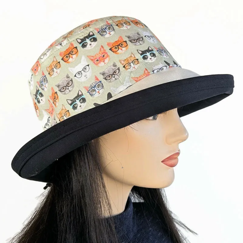 Sunblocker UV summer hat sun hat with wide brim, smarty cat fun print, adjustable fit