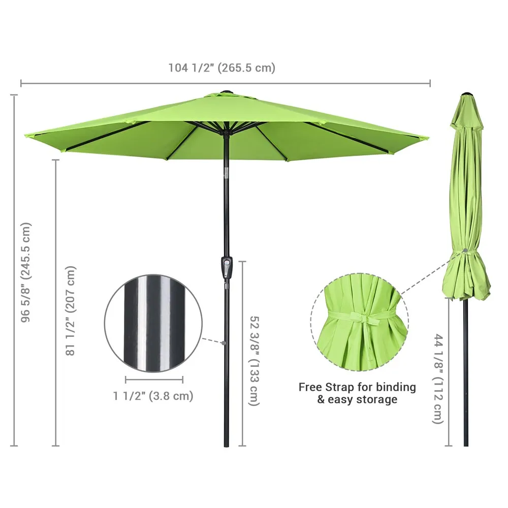 TheLAShop 9 ft 8-Rib Patio Umbrella Tilt & Crank 220g Yarn-dyed Canopy UV50 