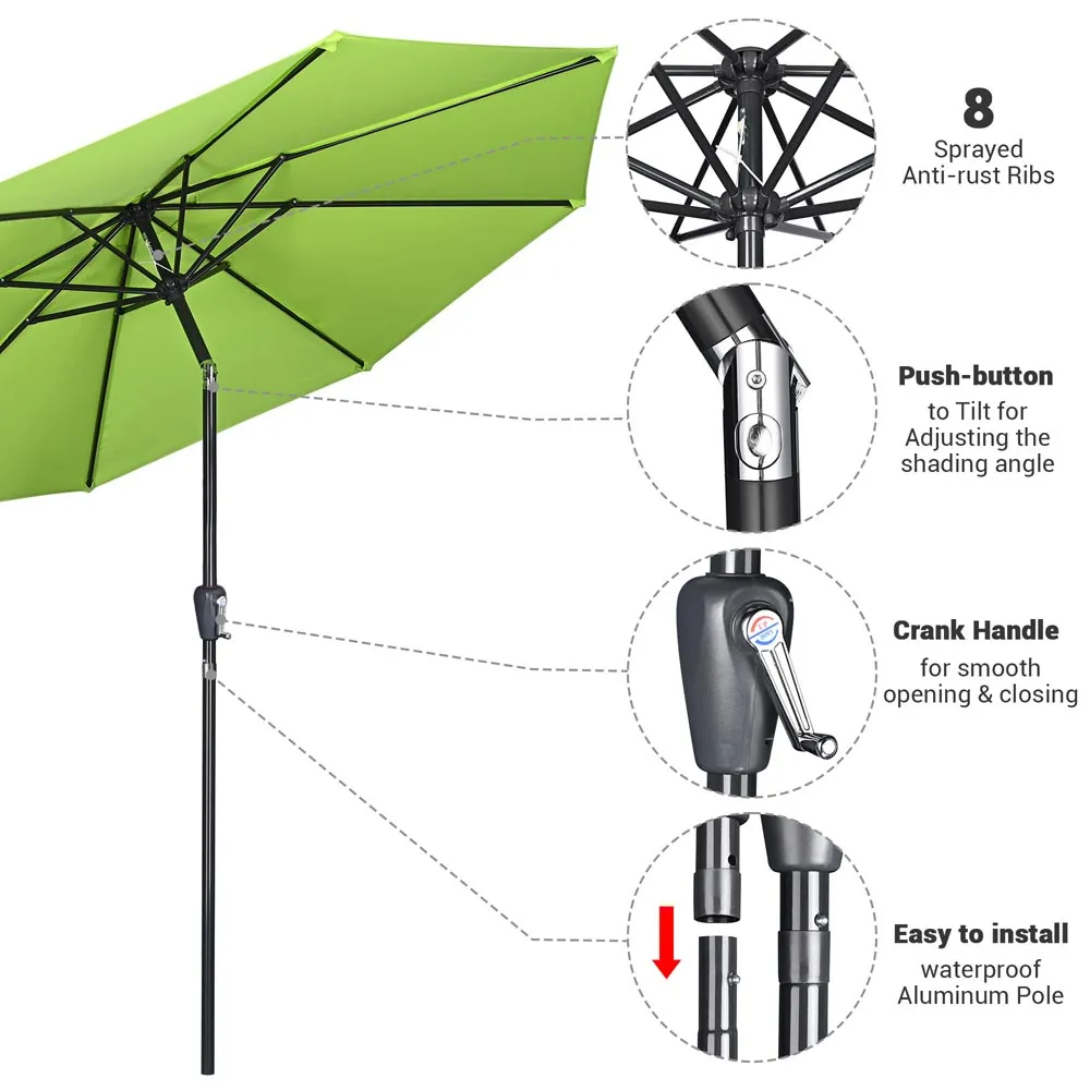 TheLAShop 9 ft 8-Rib Patio Umbrella Tilt & Crank 220g Yarn-dyed Canopy UV50 